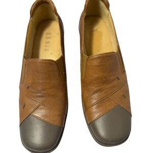 XENIA Leather Comfort Loafers Brown & Taupe Slip-On Wedge Shoes Women's 6.5